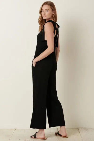 Mittoshop Rib Knit V-Neck Cross Back Jumpsuit