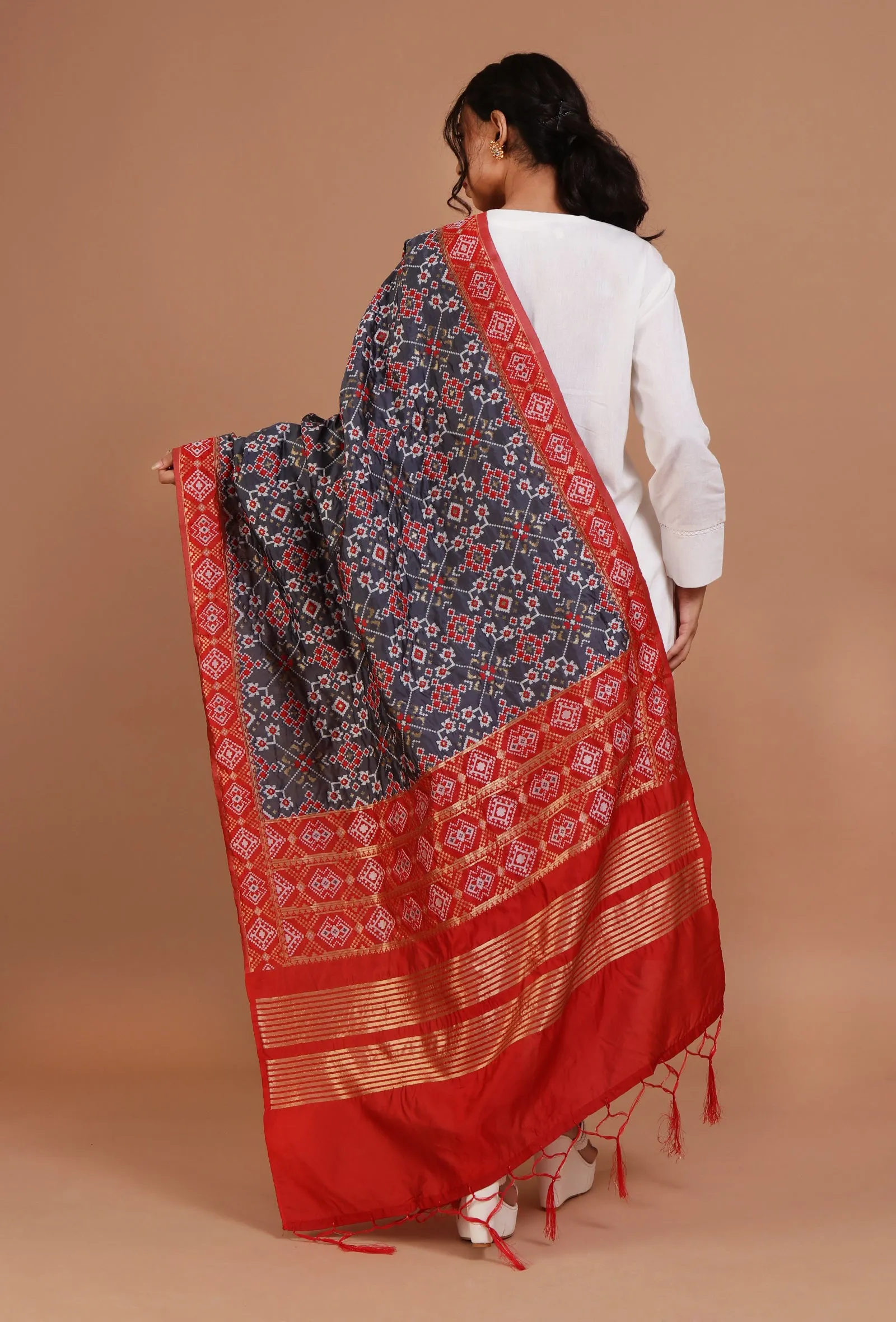 Navy Blue & Red Color Semi Silk Dupatta With Zari Weaving