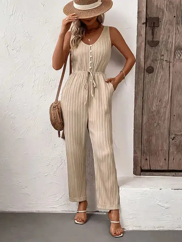 New fashion women’s casual solid color suspender jumpsuit