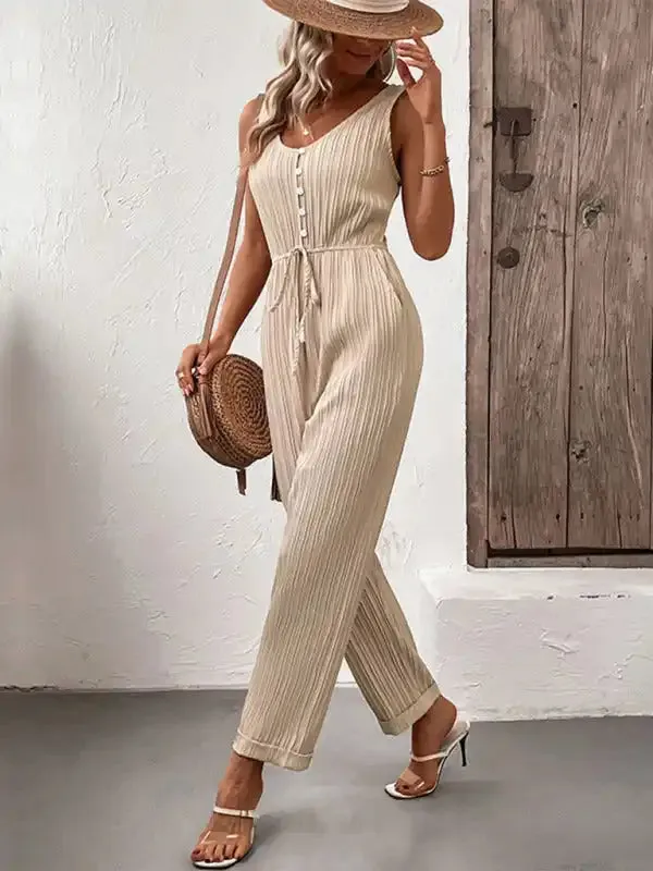 New fashion women’s casual solid color suspender jumpsuit