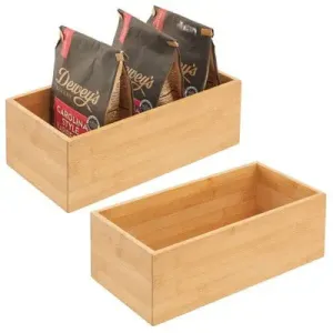 New - mDesign Bamboo Kitchen Organizer Storage Bin - 2 Pack - Natural, 6 x 12 x 4