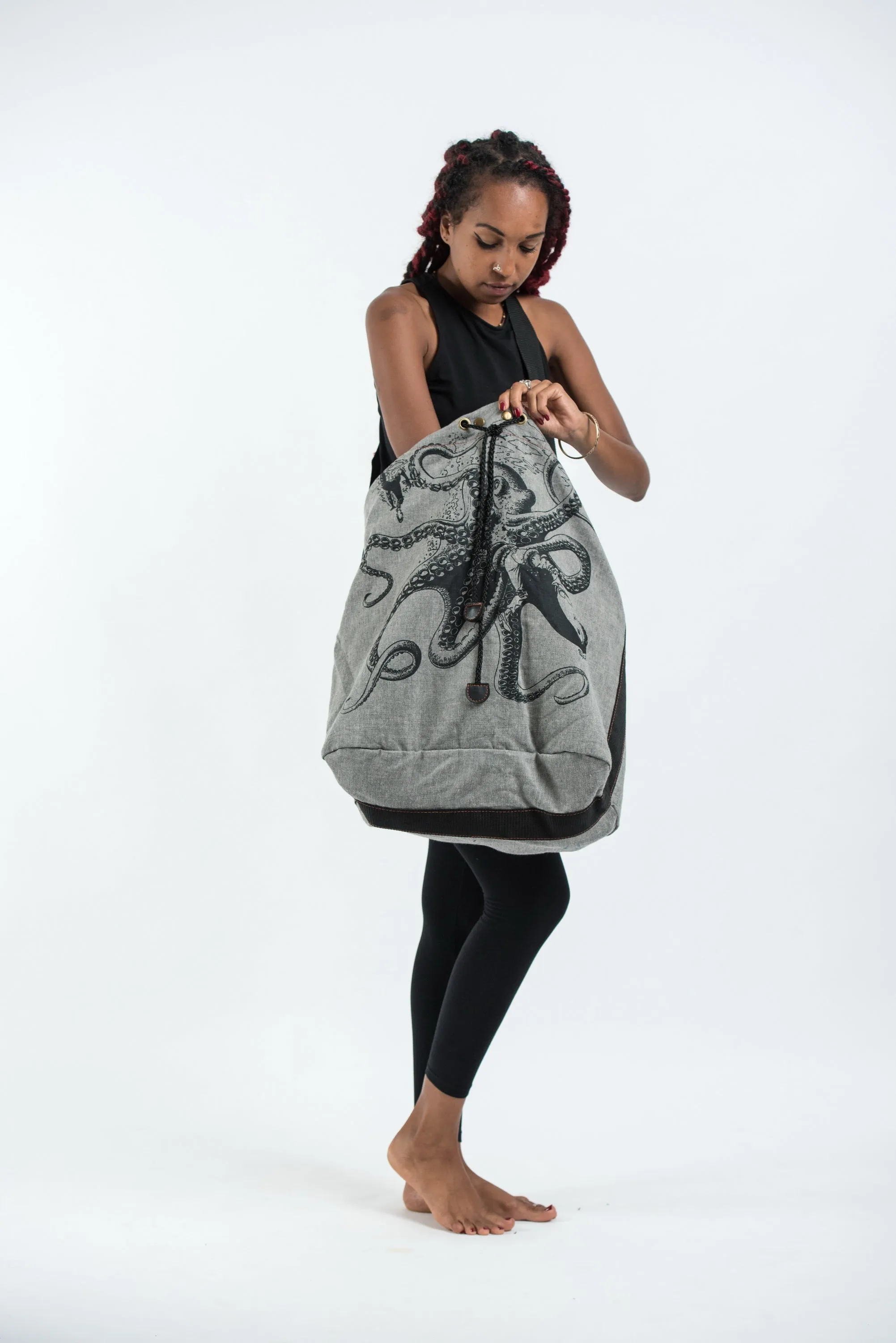 Octopus Oversize Drawstring Shoulder Bag  in Denim Gray