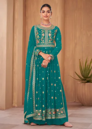 Party Style Turquoise Blue Georgette Palazzo Salwar Kurta