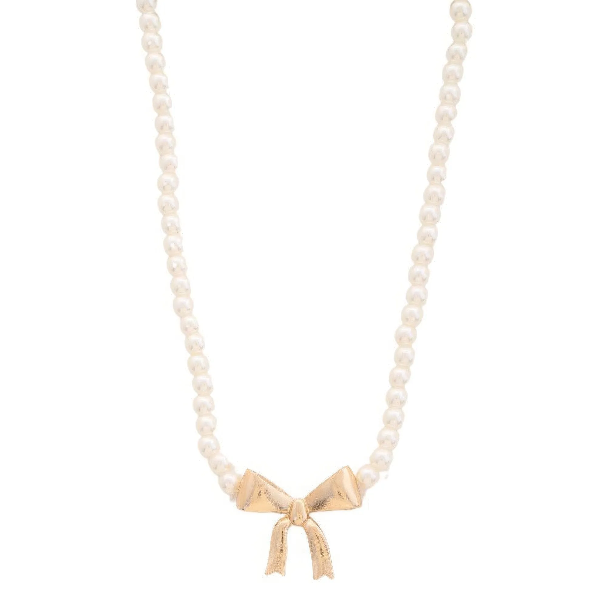 Pearl Ribbon Bow Pendant Necklace