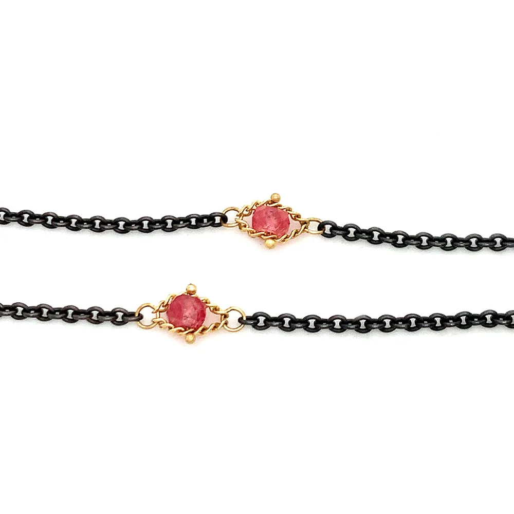 Pink Tourmaline Rondelle & Yellow Gold Station Necklace - "Blush"