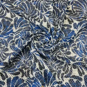 Premium  Dark Blue Floral Print Cotton Crochet Fabric