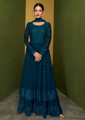 Radiant Blue Anarkali Style Designer Palazzo Salwar Suit