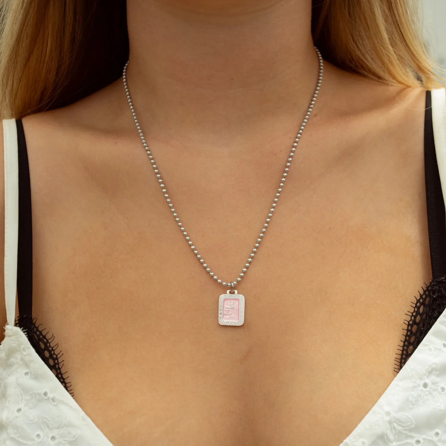 Rectangle St. Christopher - Pink / White