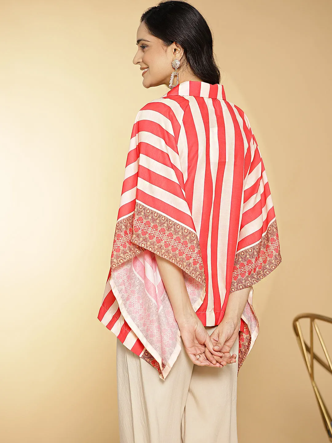 RedStripes Muslin Printed KaftanTop