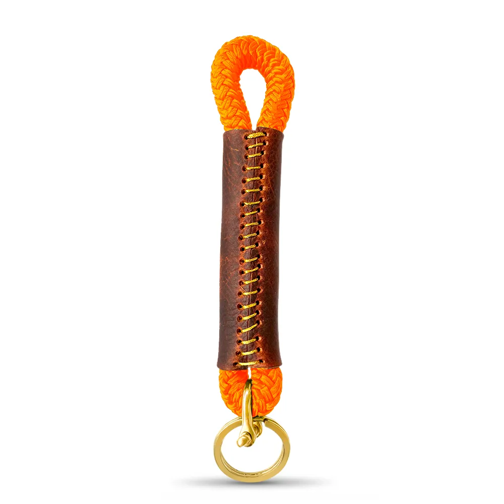 Rope   Leather Keychain in Neon Orange