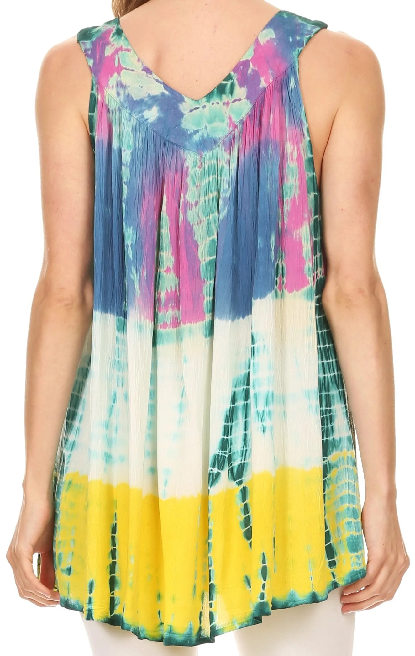 Sakkas Melanie Tie Dye Batik Tank with Sequins and Embroidery