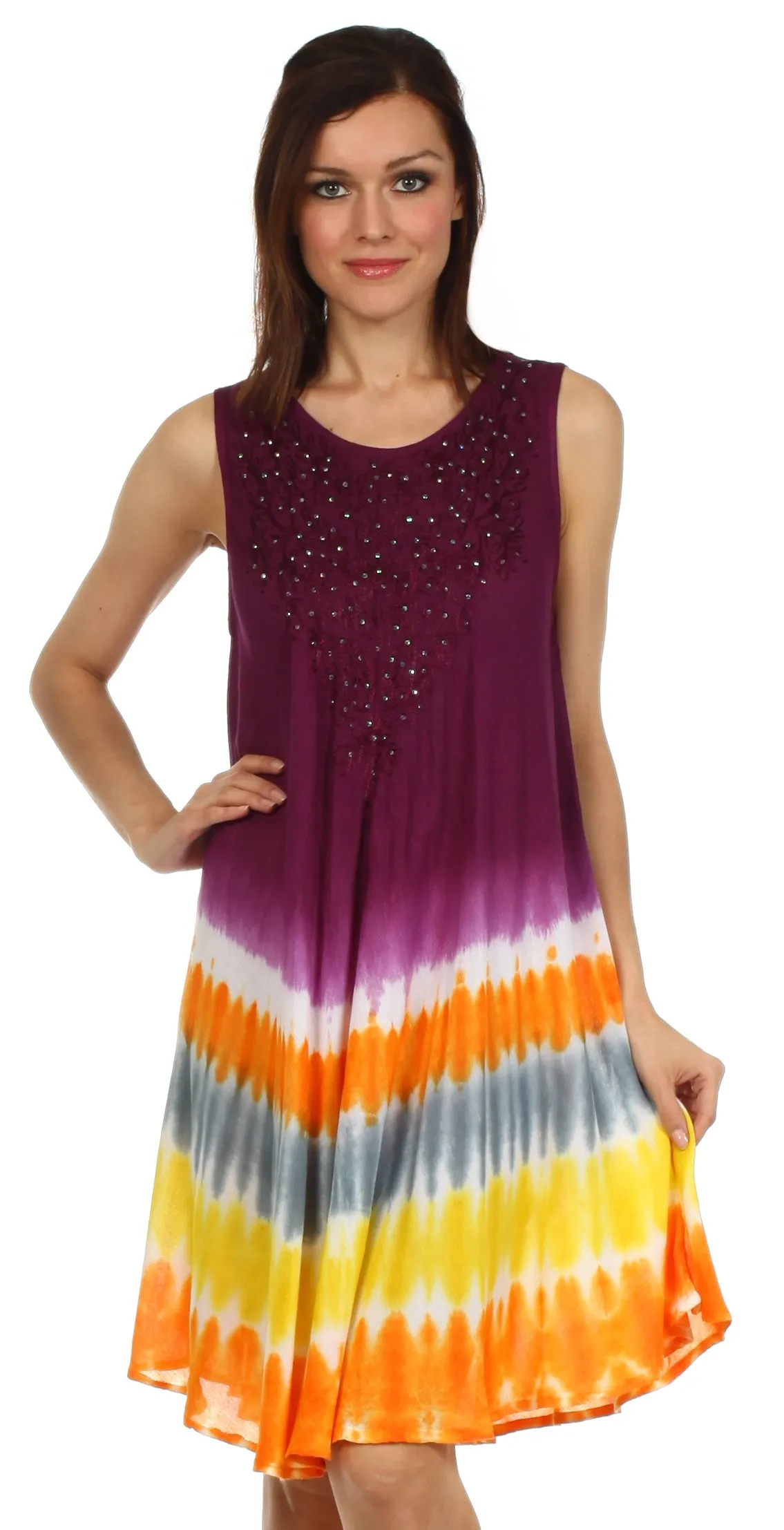 Sakkas Stripe Tie Dye Tank Sheath Dress / Cover Up