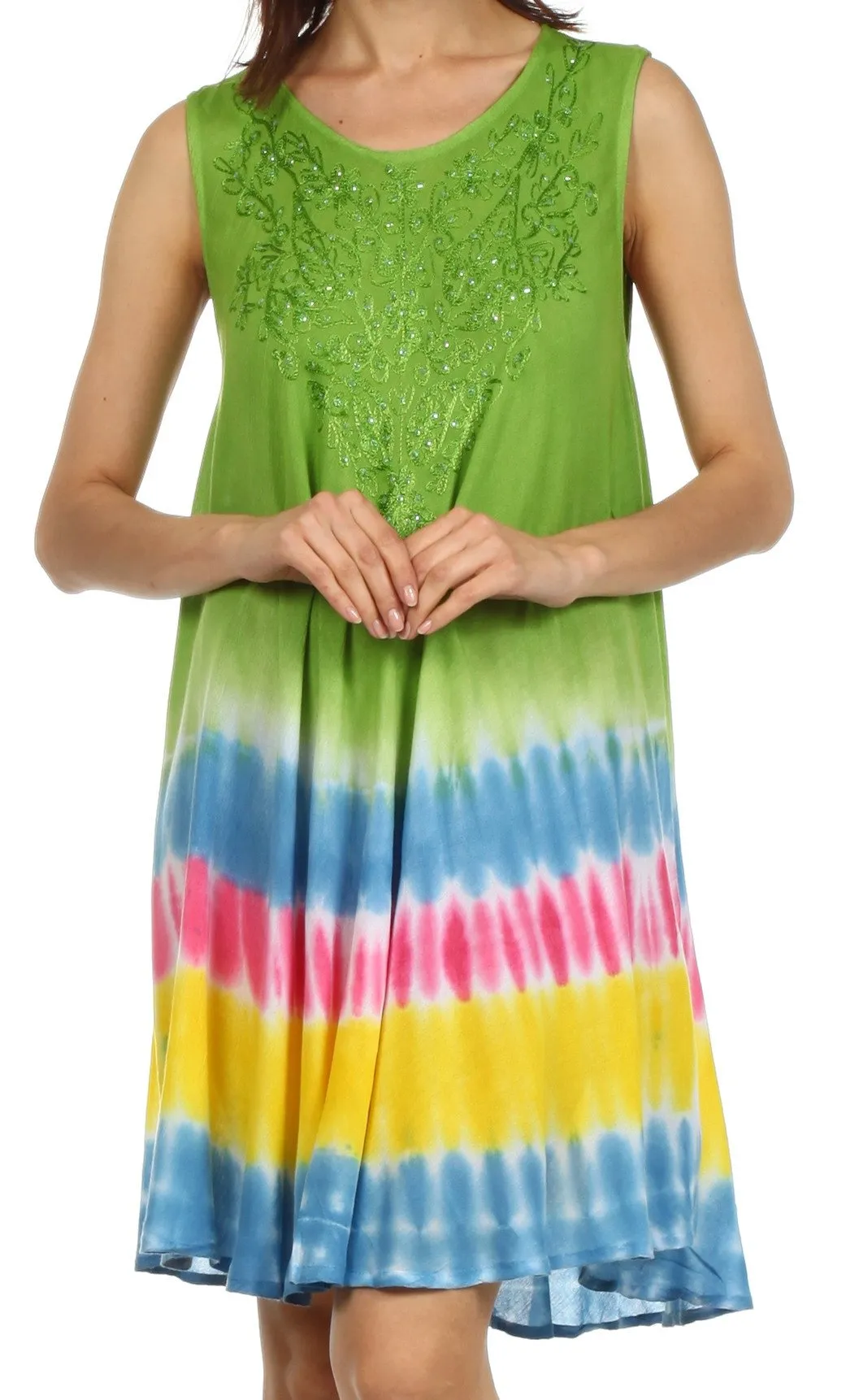 Sakkas Stripe Tie Dye Tank Sheath Dress / Cover Up