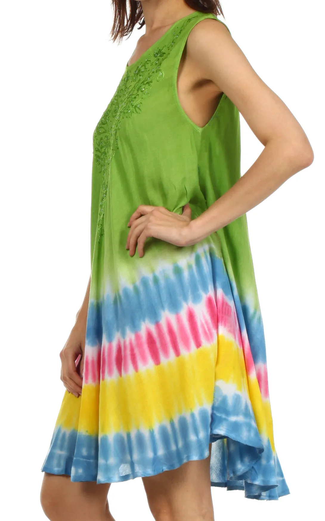 Sakkas Stripe Tie Dye Tank Sheath Dress / Cover Up