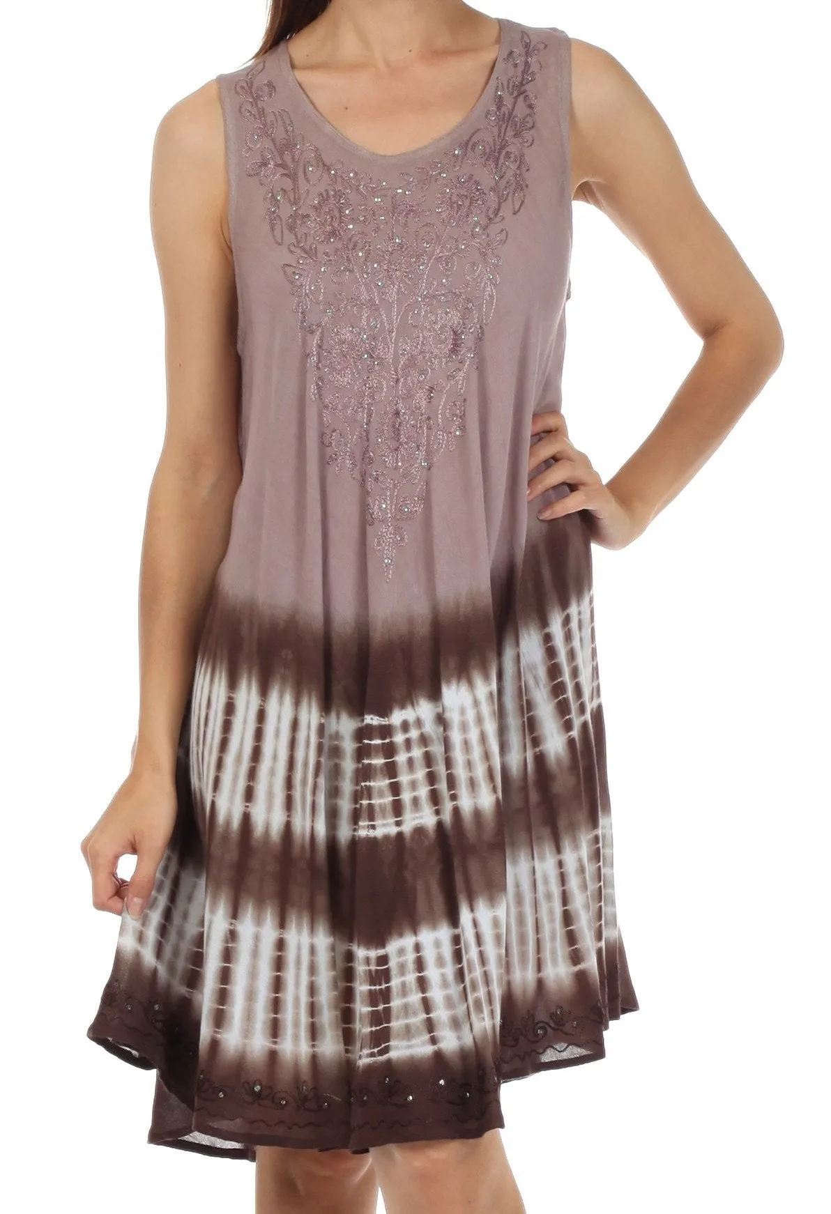 Sakkas Stripe Tie Dye Tank Sheath Dress / Cover Up