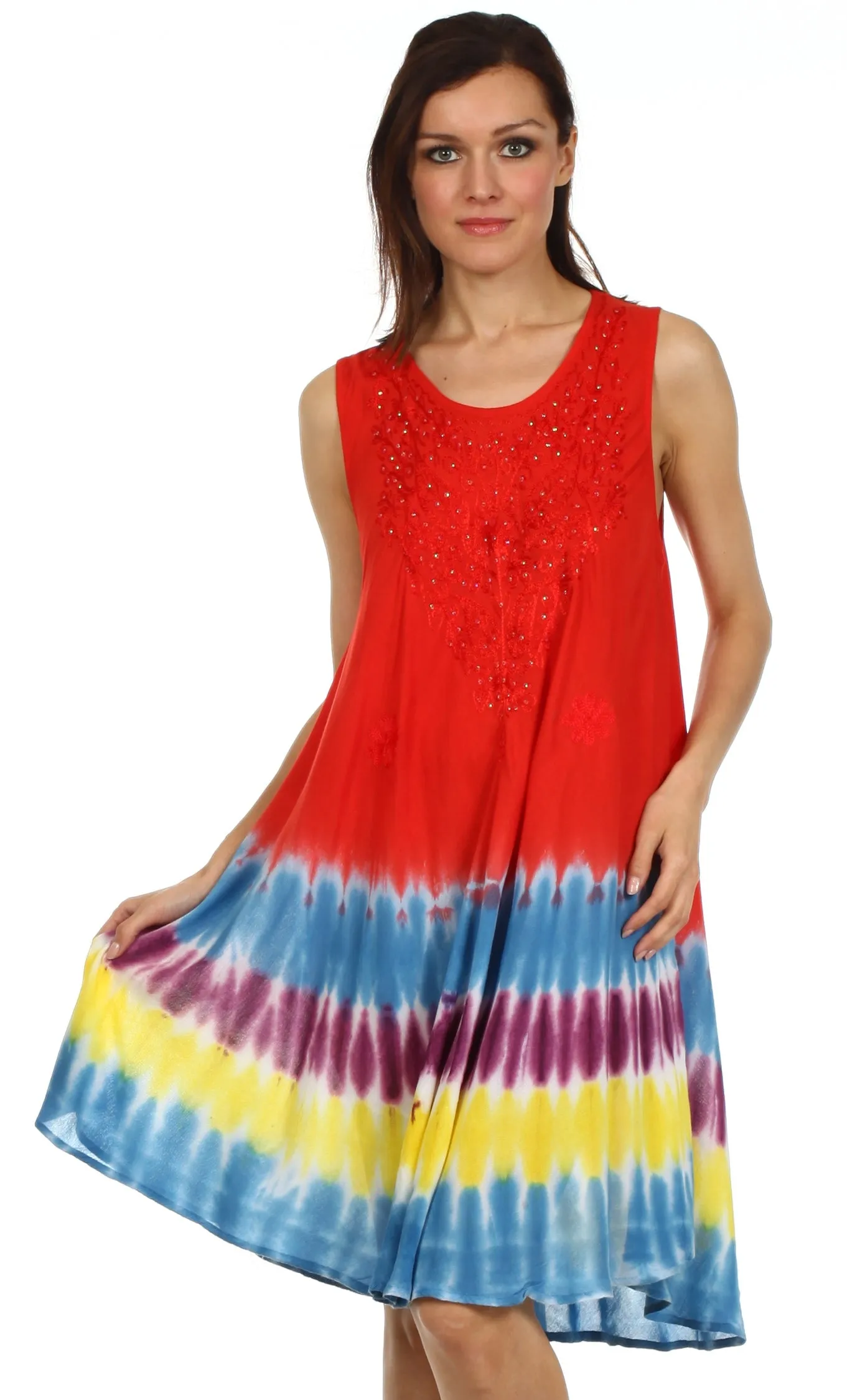 Sakkas Stripe Tie Dye Tank Sheath Dress / Cover Up