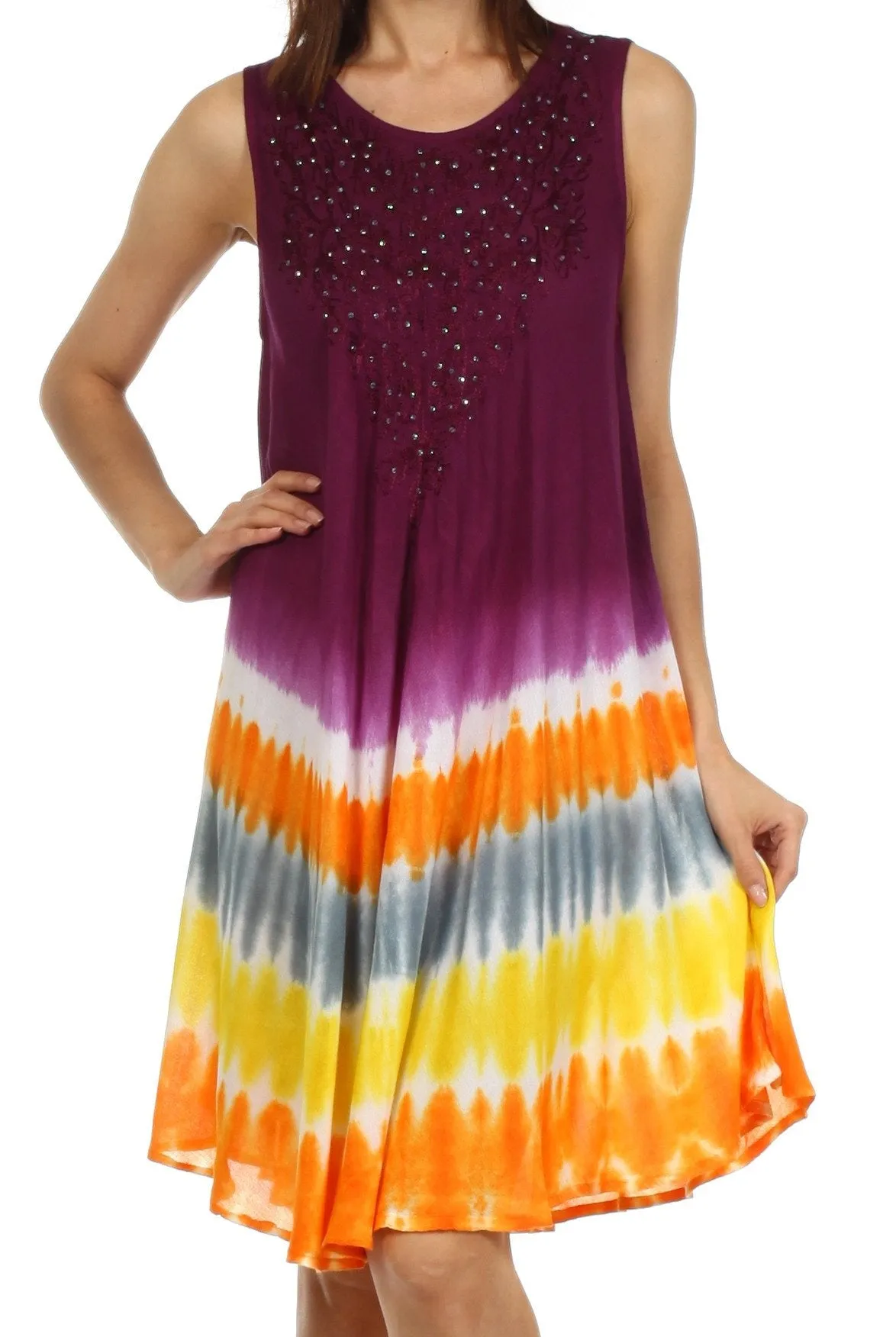 Sakkas Stripe Tie Dye Tank Sheath Dress / Cover Up