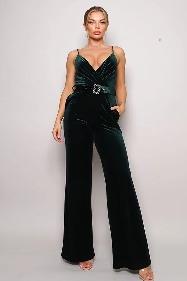 Samba Rhinestone Belt Velvet Jumpsuit - 4 colors