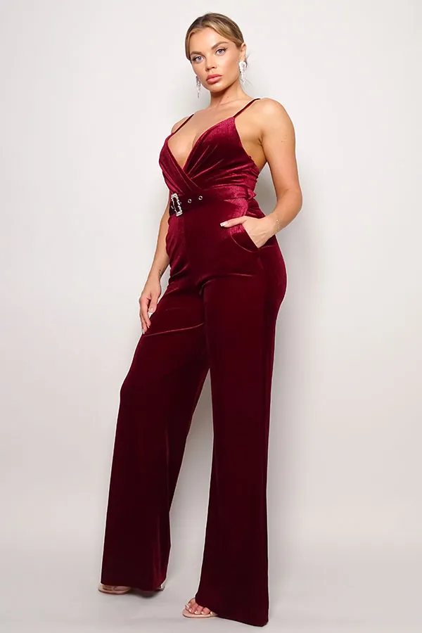 Samba Rhinestone Belt Velvet Jumpsuit - 4 colors