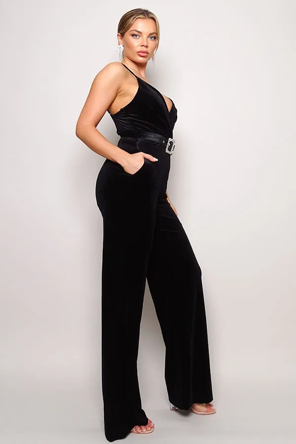 Samba Rhinestone Belt Velvet Jumpsuit - 4 colors