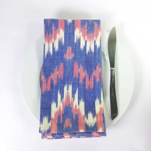 Set Of Two Cotton Napkins - Blue   Pink Ikat