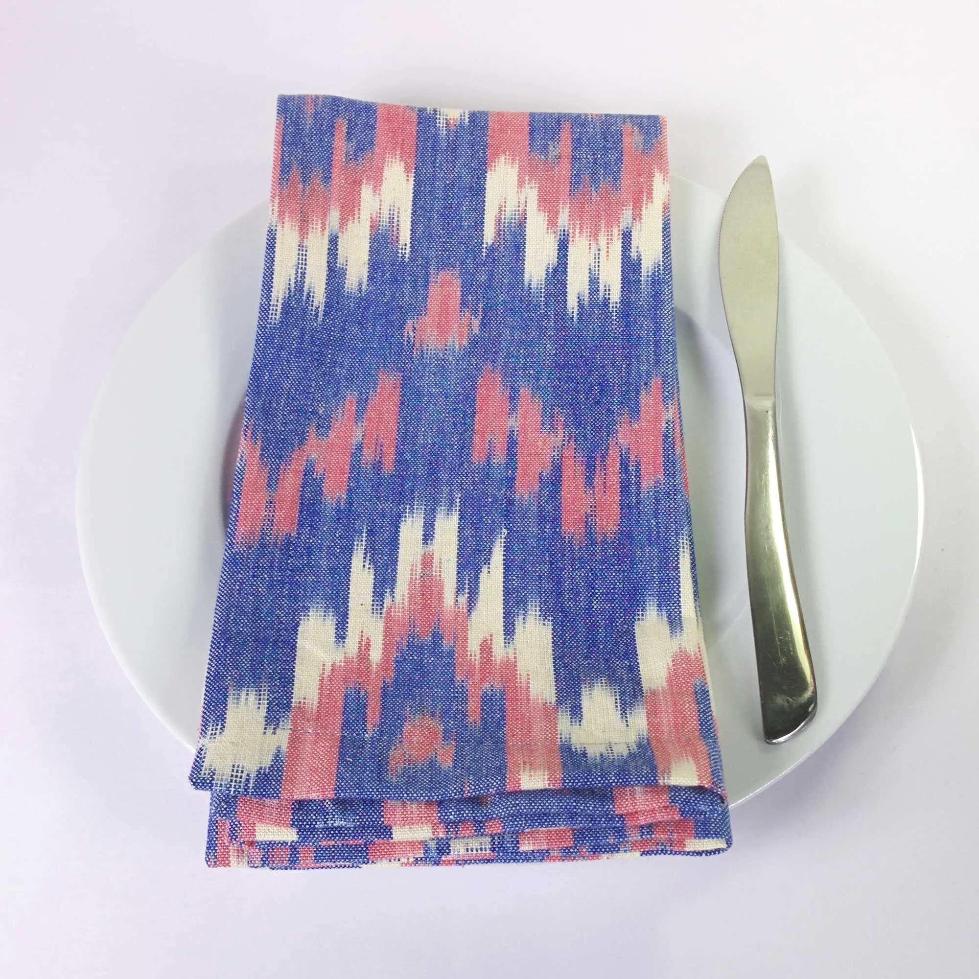 Set Of Two Cotton Napkins - Blue   Pink Ikat