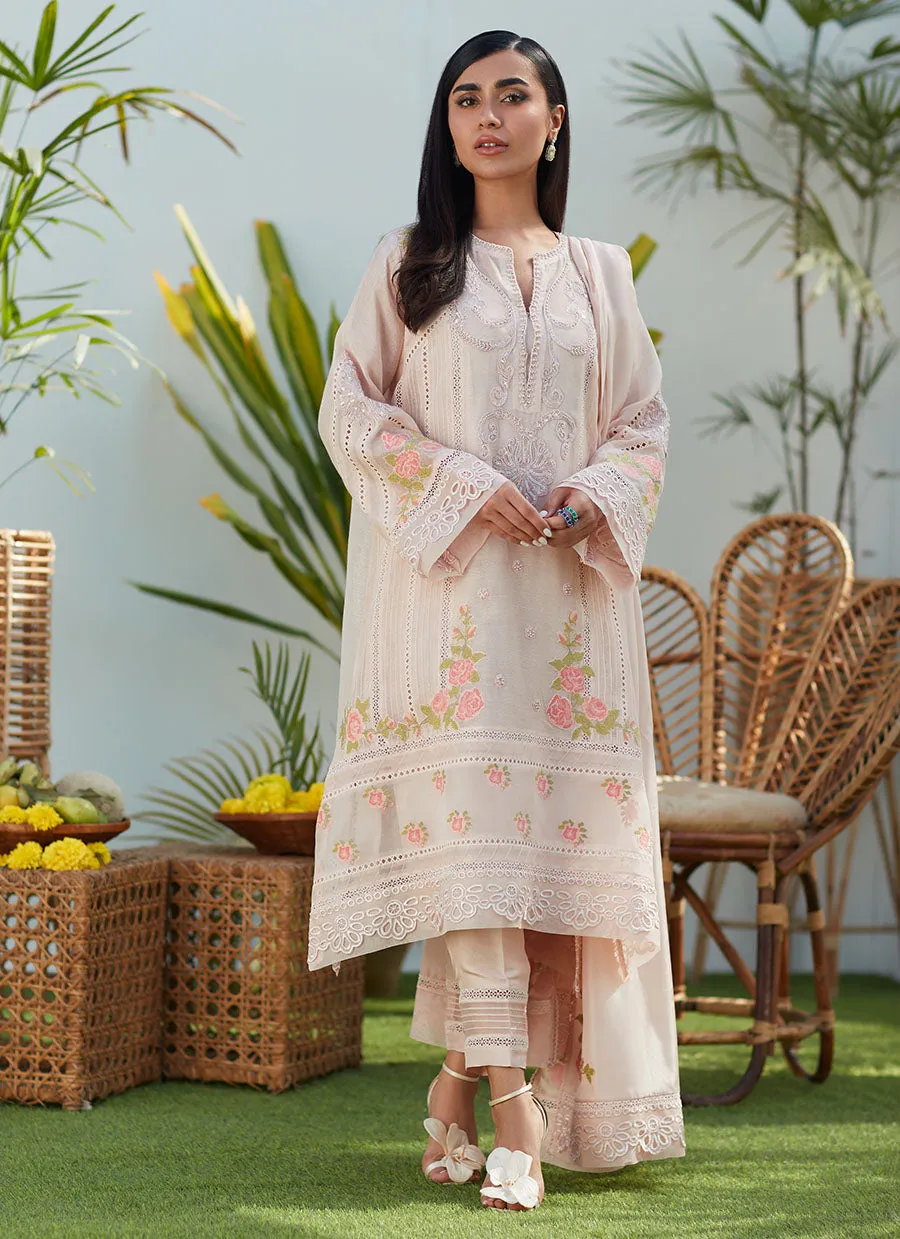 Sia Blush Cross Stitch Cotton Net Shirt and Dupatta