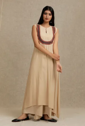 Solid Ecru Asymmetrical Embroidered Kurta