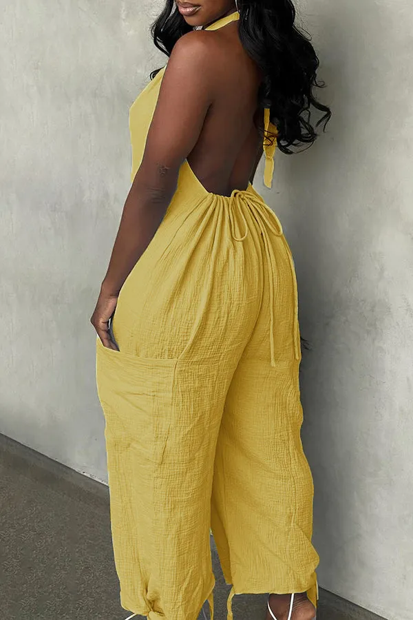 Stylish Halter Drawstring Back Jumpsuit