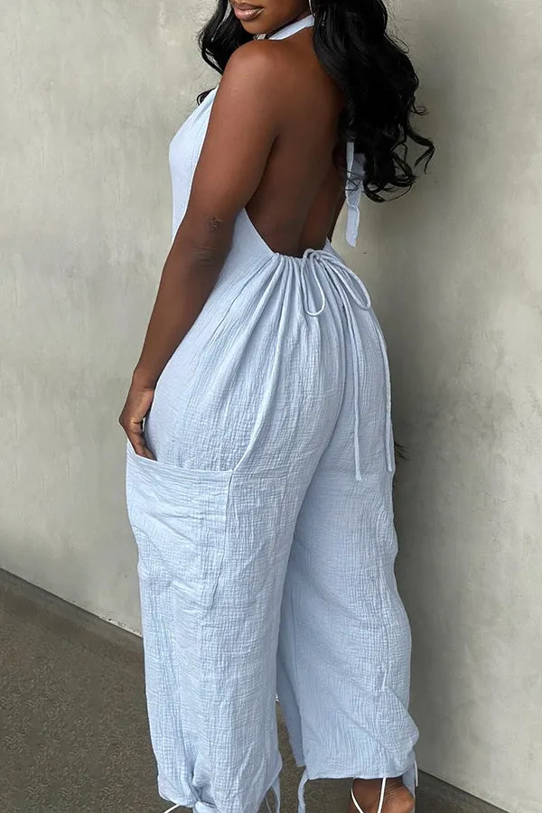 Stylish Halter Drawstring Back Jumpsuit