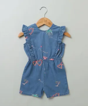 Sweetlime By AS Cotton Denim Playsuit with Palm Tree and Neon Heart Embroidery.