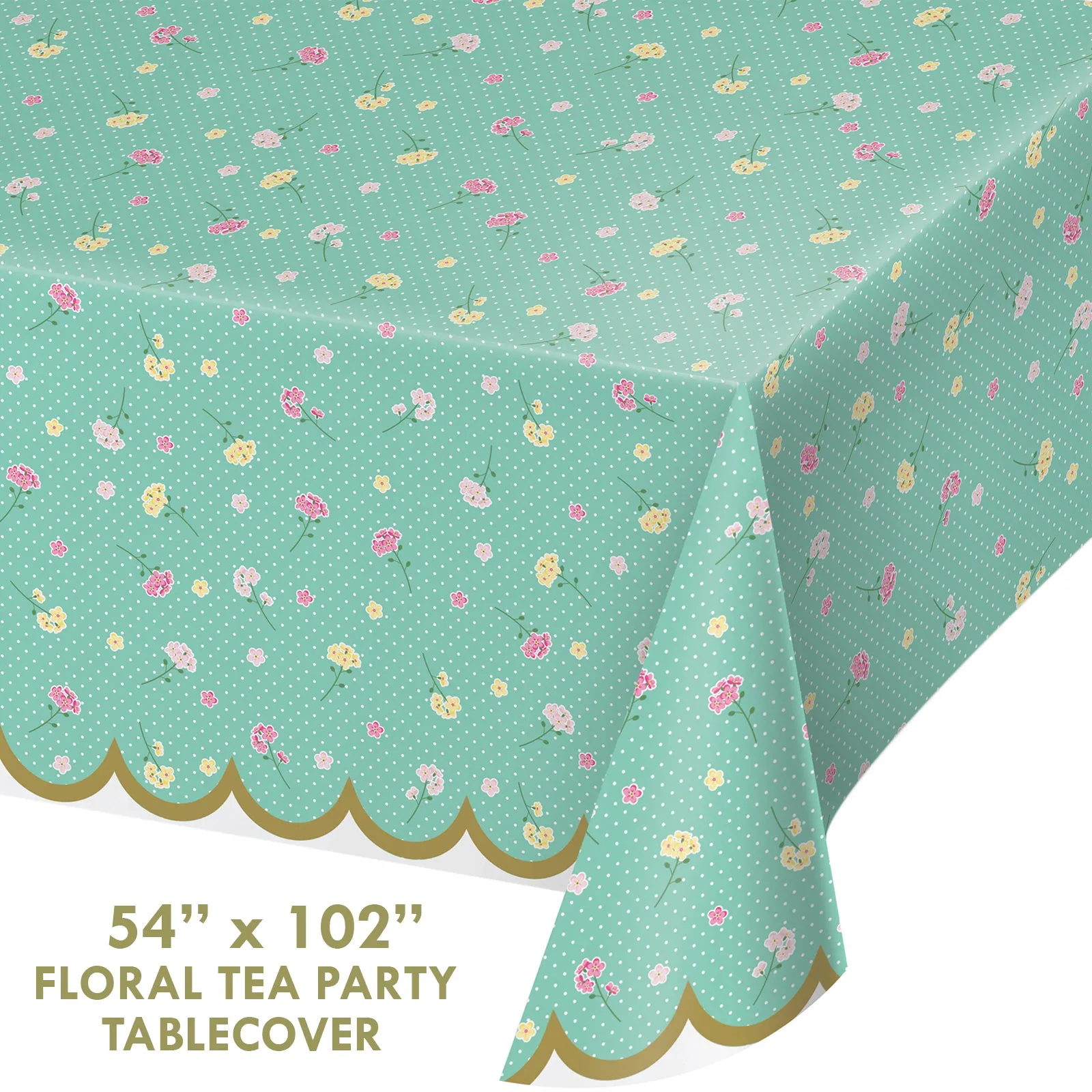 Tea Party Supplies - Floral Scalloped Paper Dessert Plates, Napkins, and Forks for Girls Birthday Party or Bridal Shower(Serves 16)