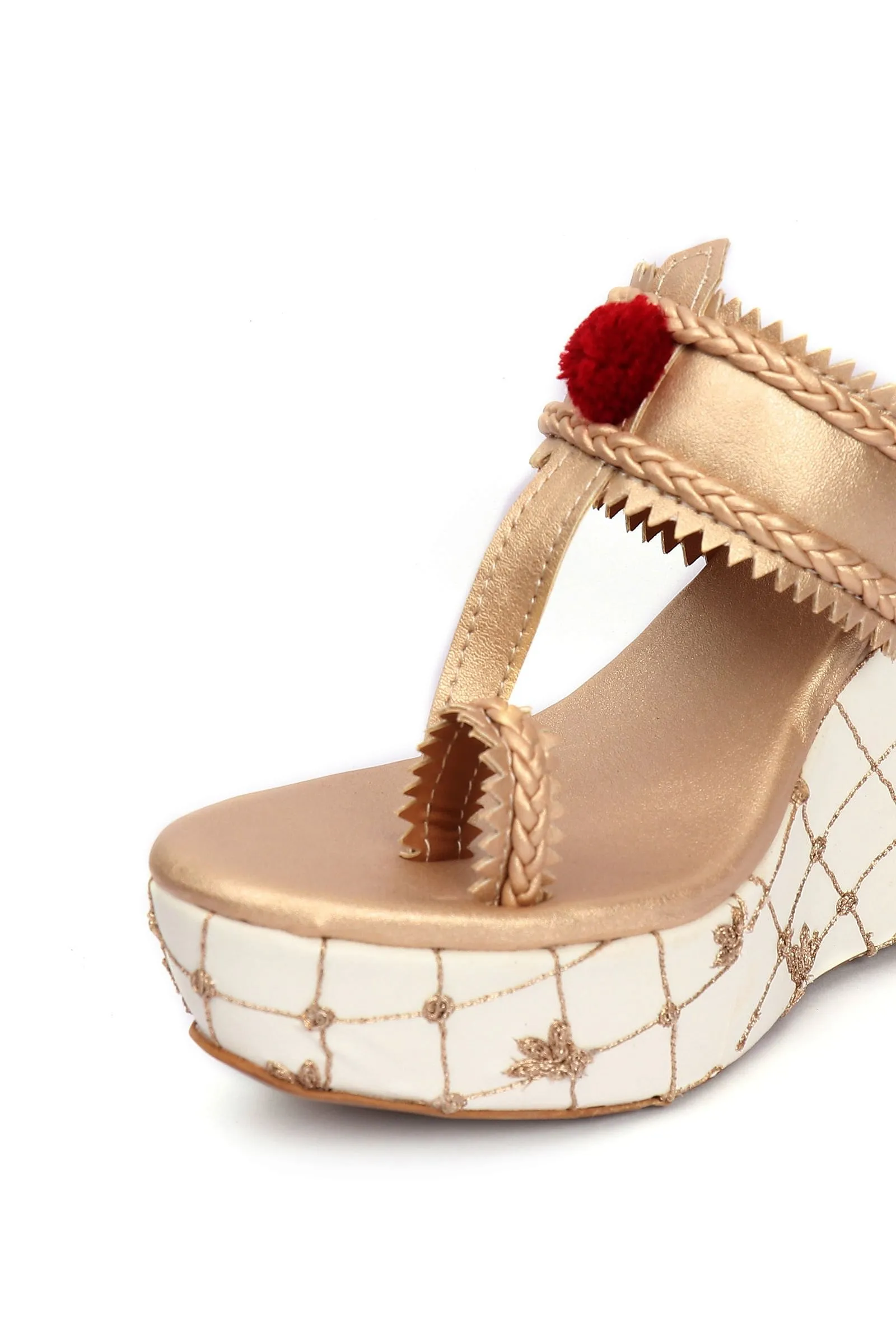 Vainavi Golden fringed Hand Embroidered braided One Toe wedges