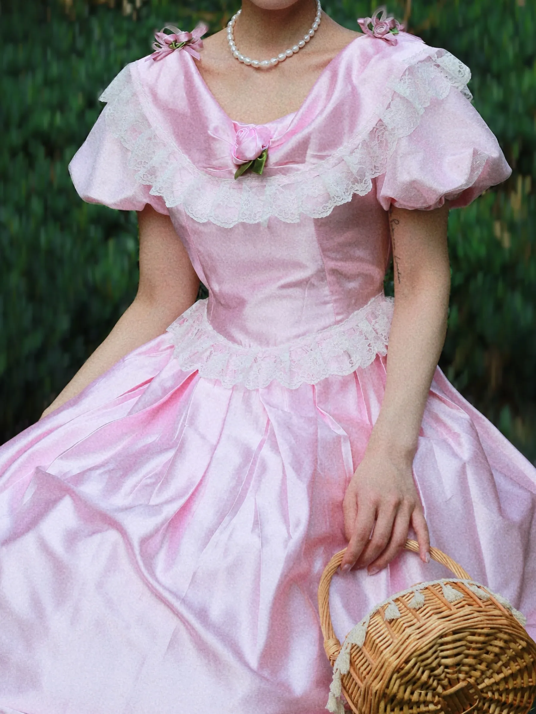 Victorian Pink Satin Tea Party Dress
