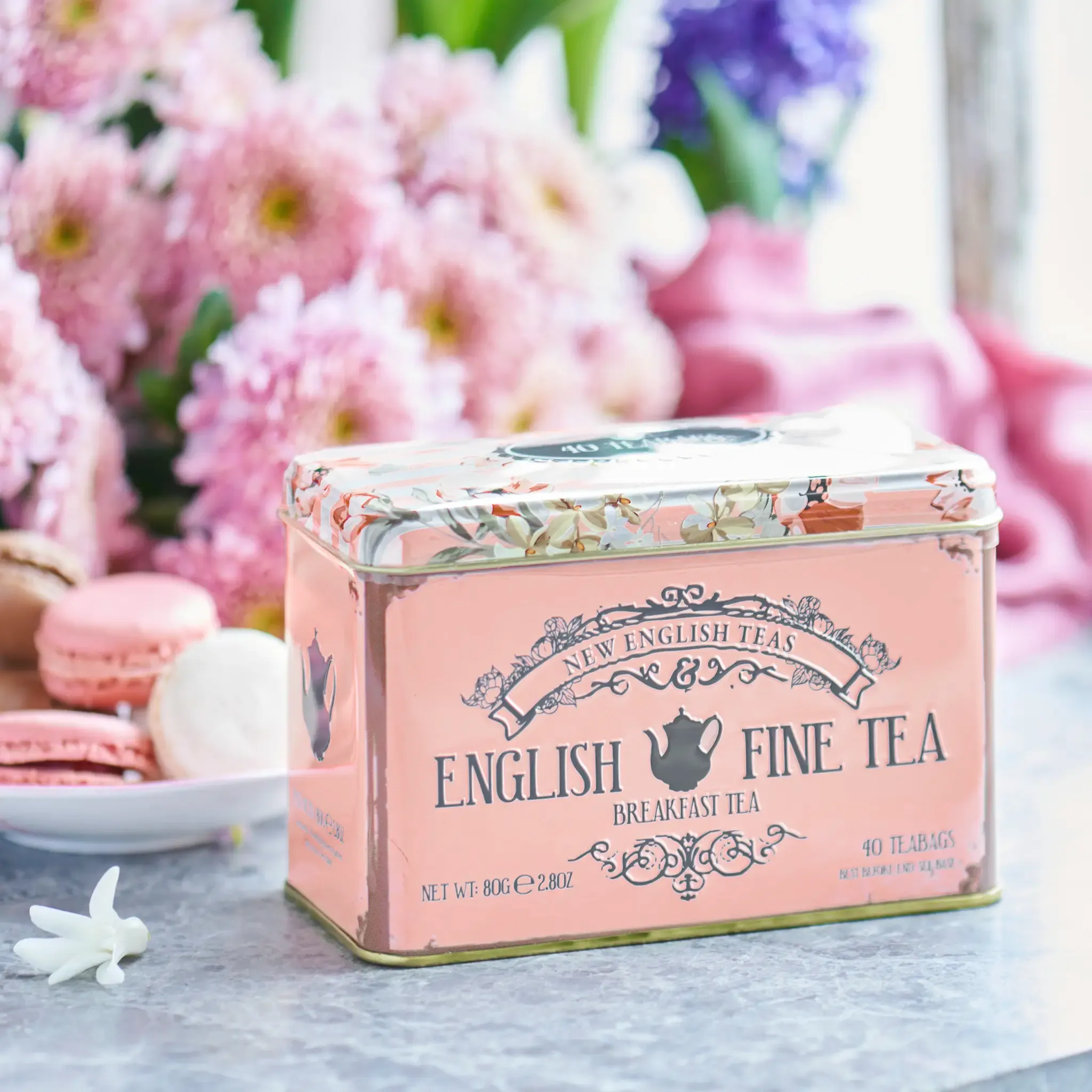 Vintage Floral Classic Tea Tin - Blush