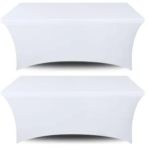 White Stretch Spandex Table Covers 4FT Pack of 2 Fitted Tablecloths 48x30 inch