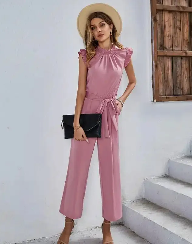 Women’s elegant casual belted sleeveless jumpsuit