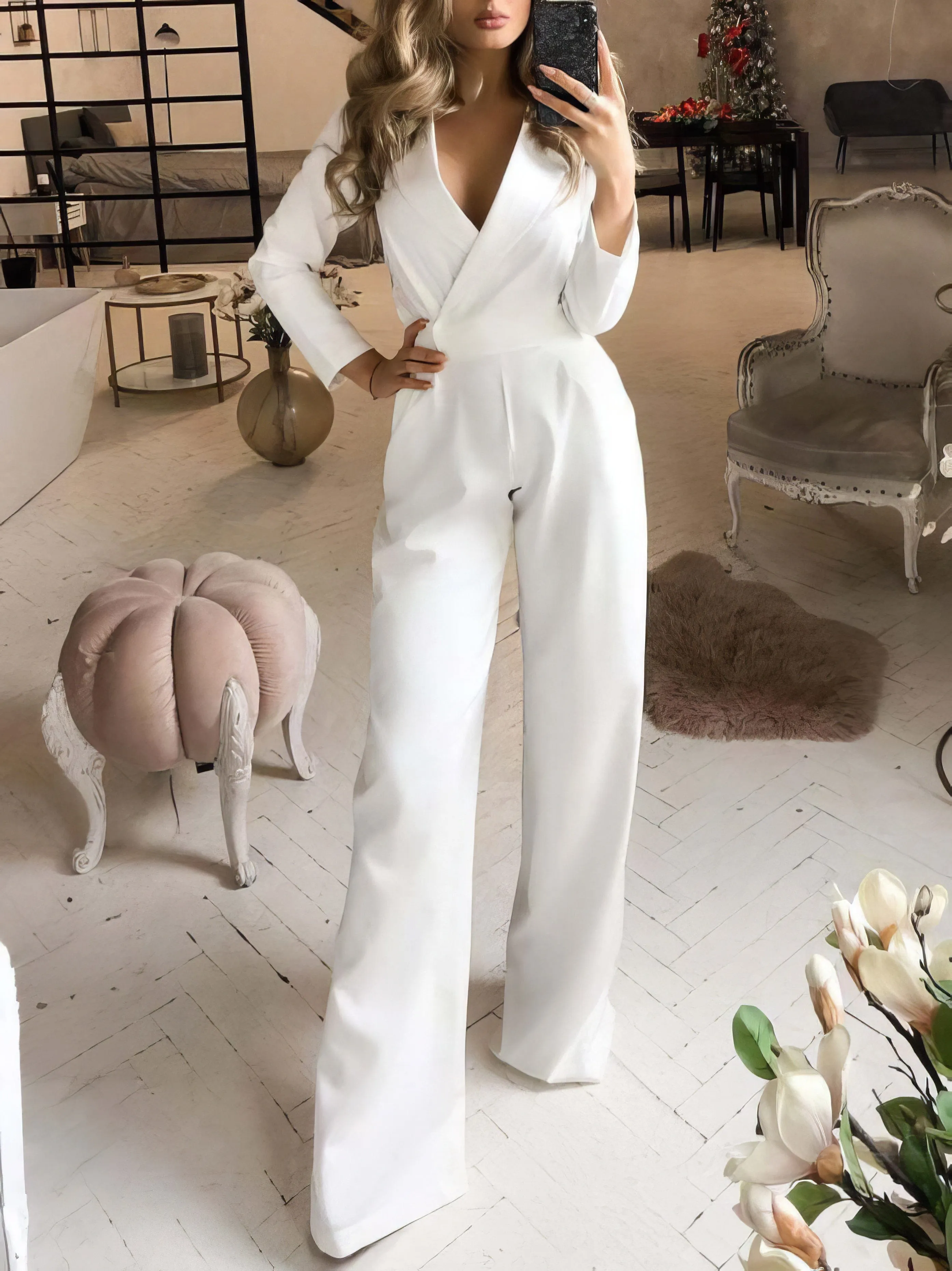 Women's Jumpsuits Solid Long Sleeve Slim Fit Jumpsuit